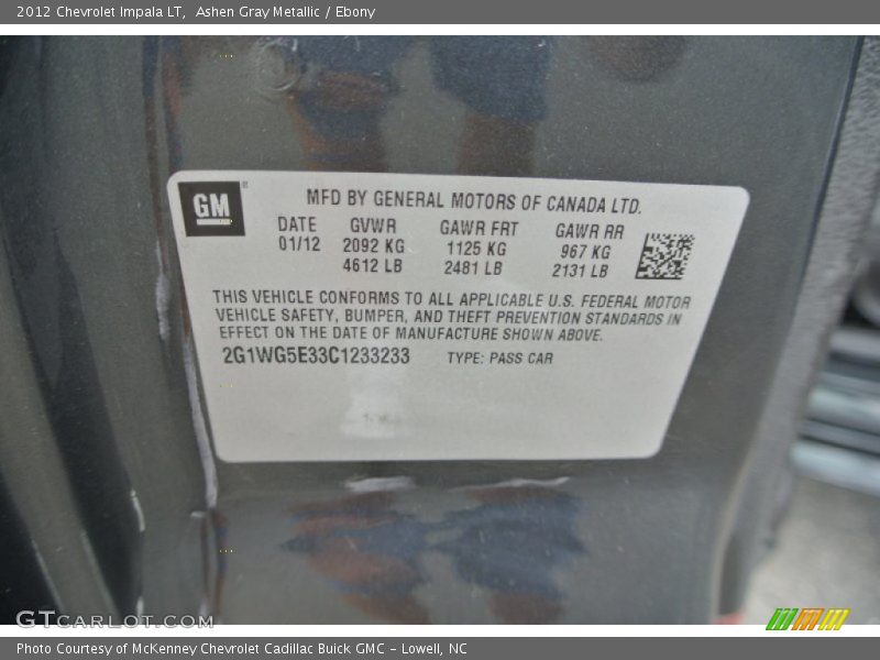 Ashen Gray Metallic / Ebony 2012 Chevrolet Impala LT