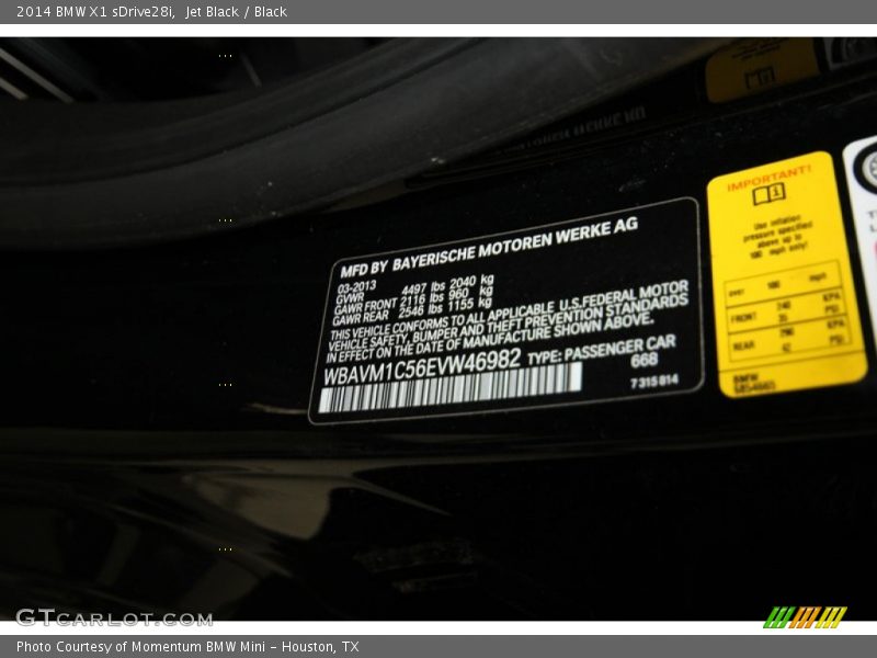 2014 X1 sDrive28i Jet Black Color Code 668