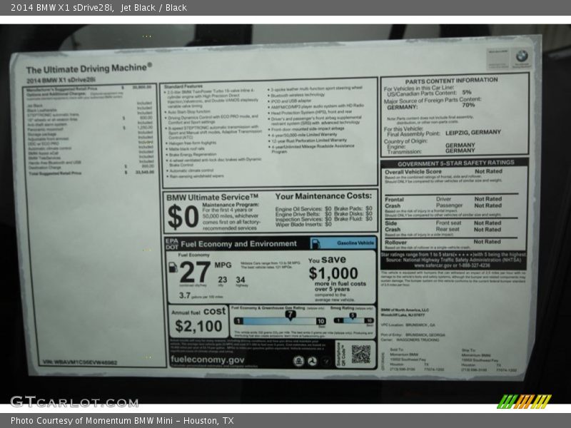  2014 X1 sDrive28i Window Sticker