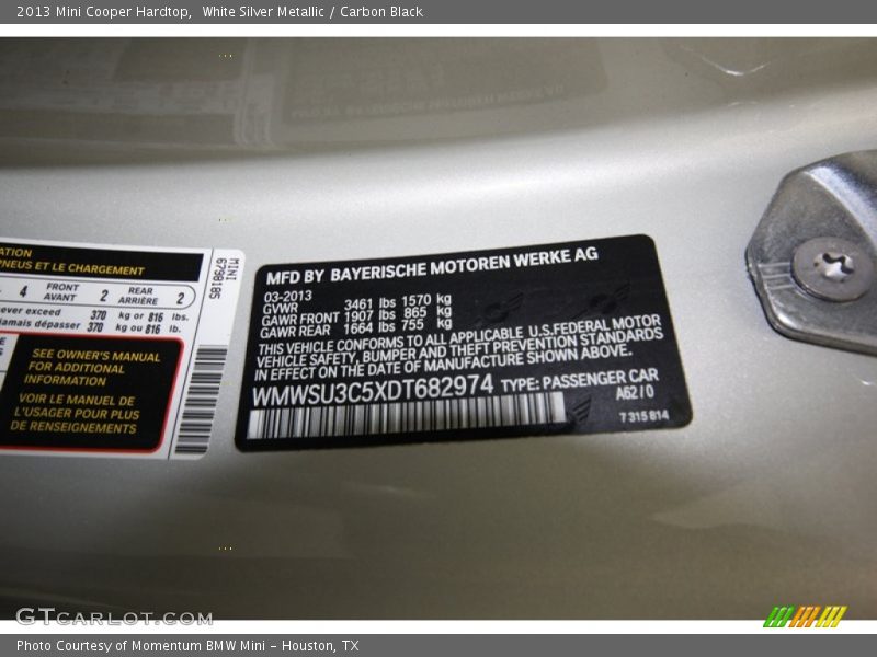 White Silver Metallic / Carbon Black 2013 Mini Cooper Hardtop