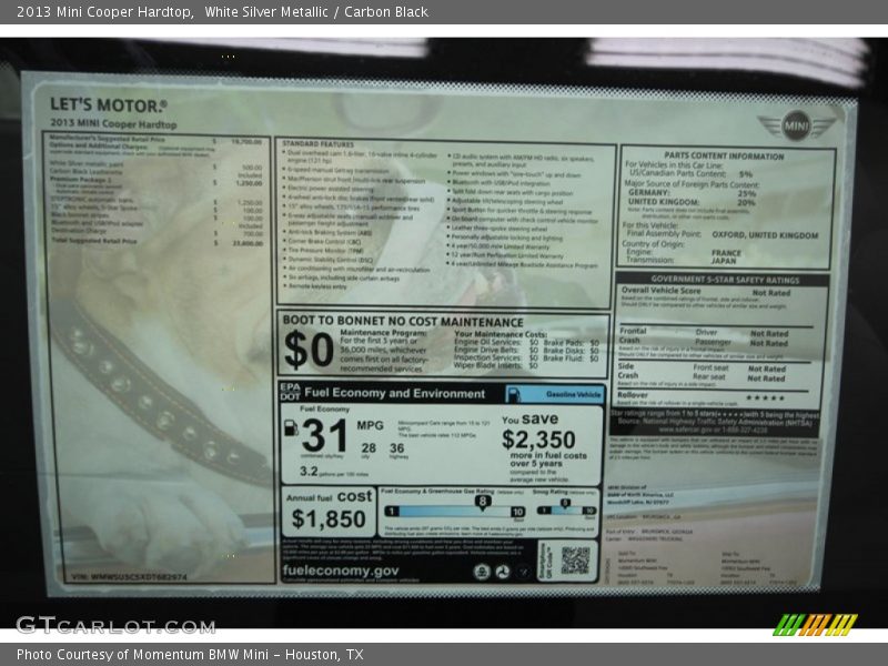 White Silver Metallic / Carbon Black 2013 Mini Cooper Hardtop