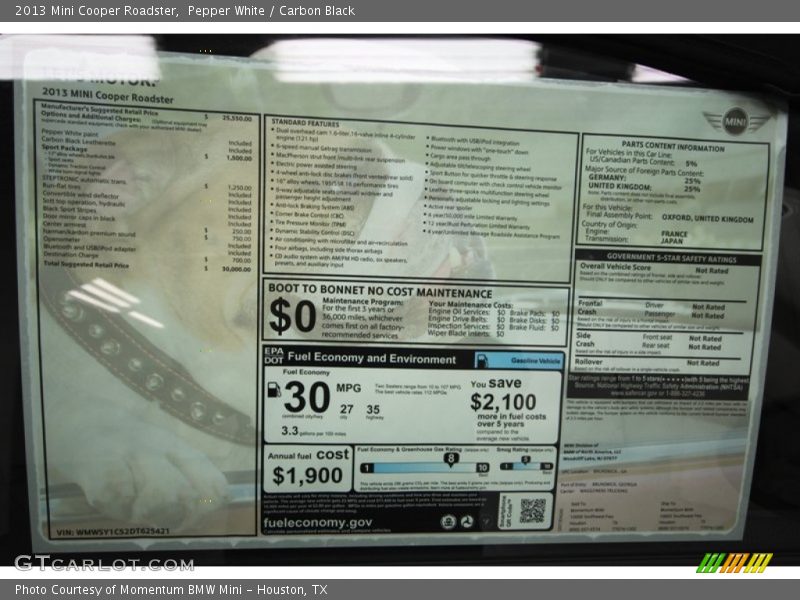 Pepper White / Carbon Black 2013 Mini Cooper Roadster