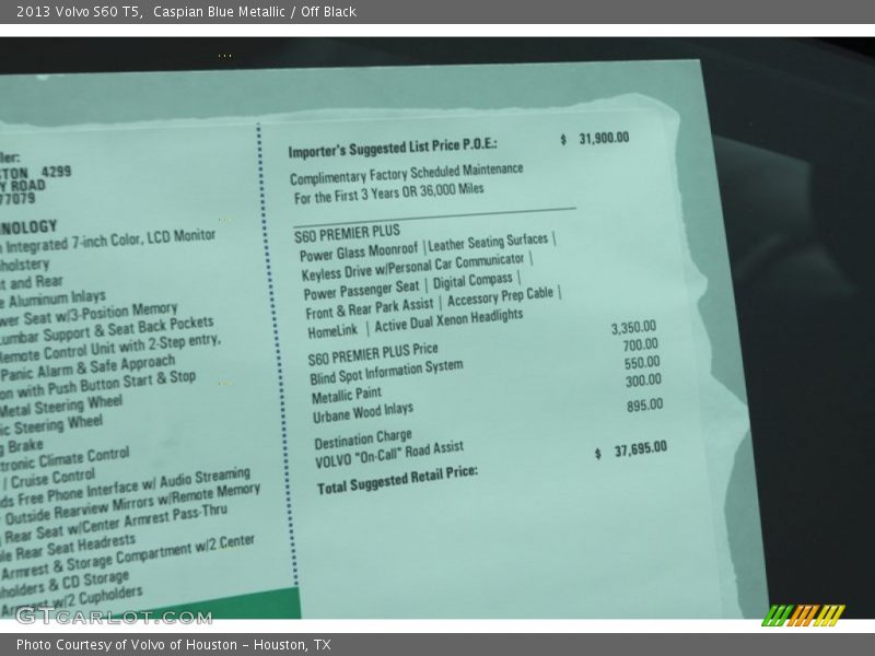 Caspian Blue Metallic / Off Black 2013 Volvo S60 T5