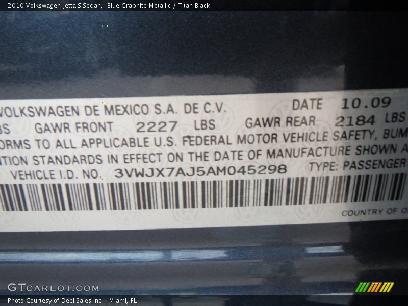 Blue Graphite Metallic / Titan Black 2010 Volkswagen Jetta S Sedan