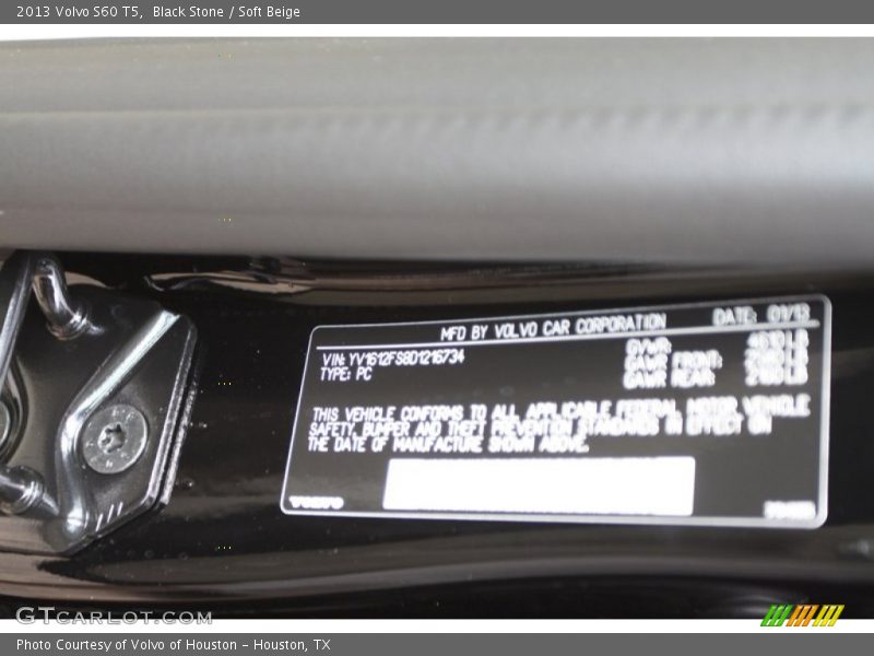 Black Stone / Soft Beige 2013 Volvo S60 T5