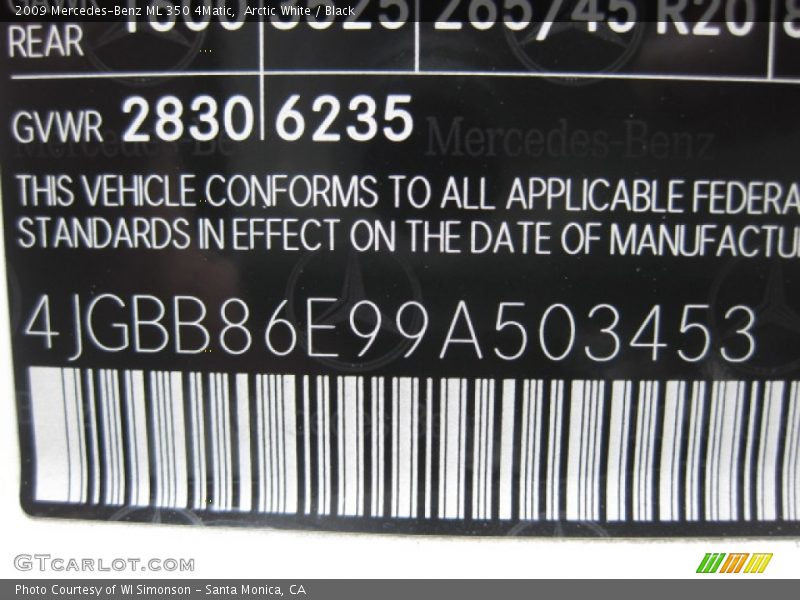 Arctic White / Black 2009 Mercedes-Benz ML 350 4Matic