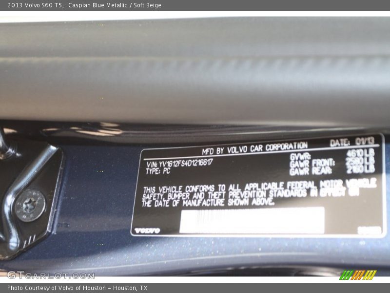 Caspian Blue Metallic / Soft Beige 2013 Volvo S60 T5