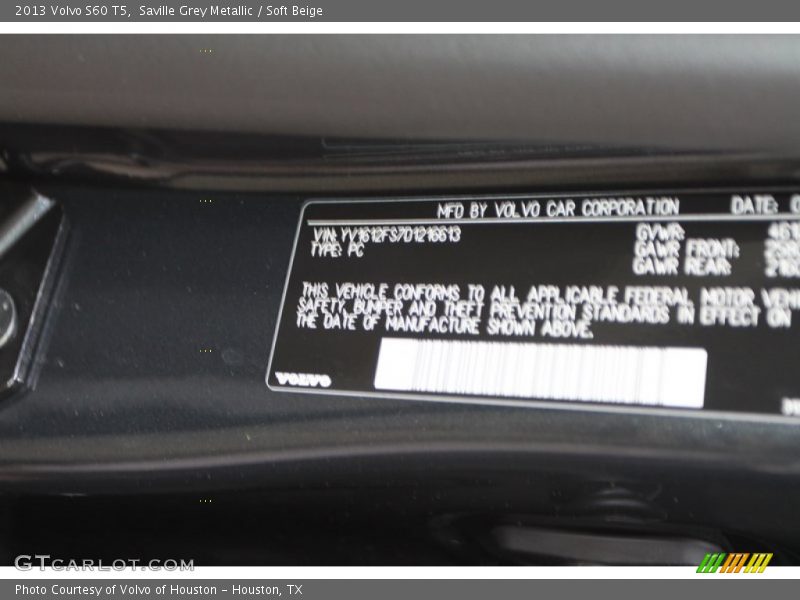 Saville Grey Metallic / Soft Beige 2013 Volvo S60 T5