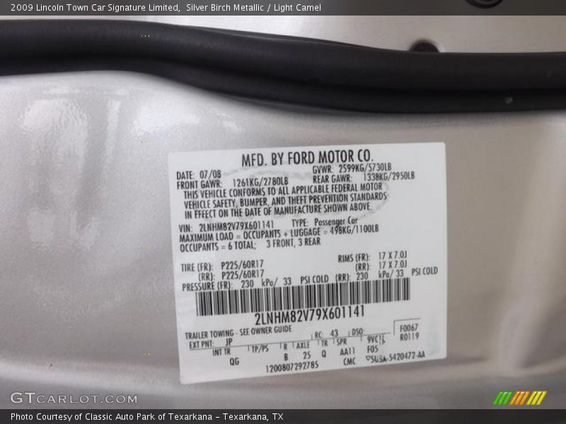 2009 Town Car Signature Limited Silver Birch Metallic Color Code JP