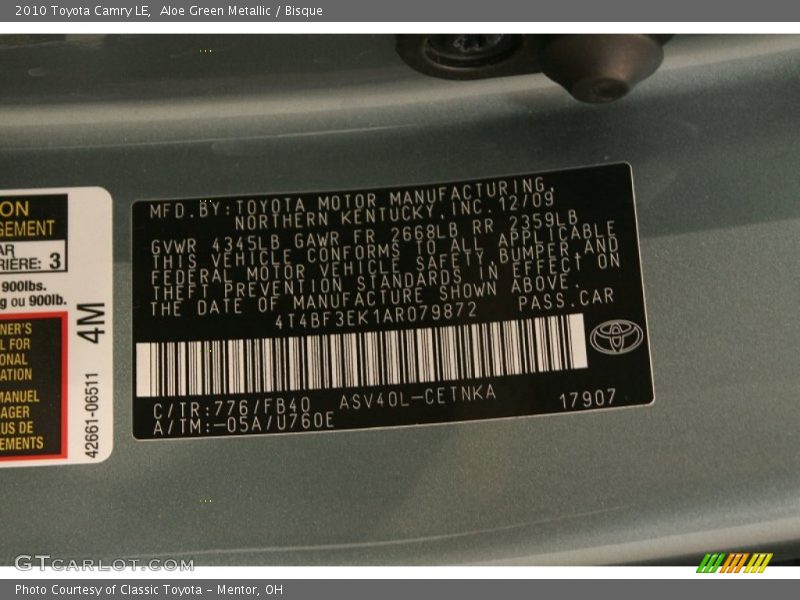 Aloe Green Metallic / Bisque 2010 Toyota Camry LE