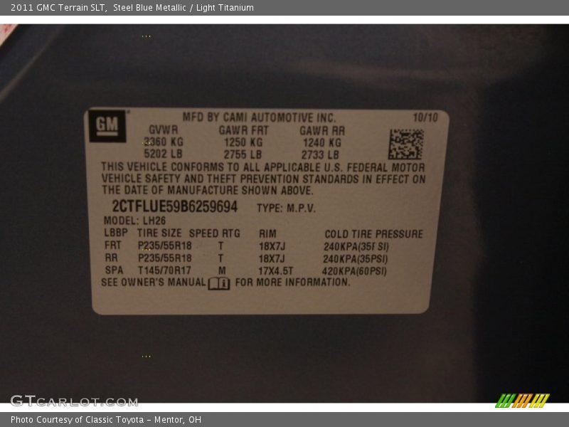 Steel Blue Metallic / Light Titanium 2011 GMC Terrain SLT