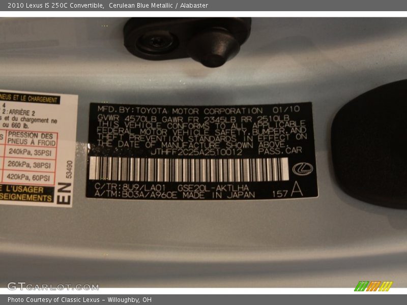 Cerulean Blue Metallic / Alabaster 2010 Lexus IS 250C Convertible