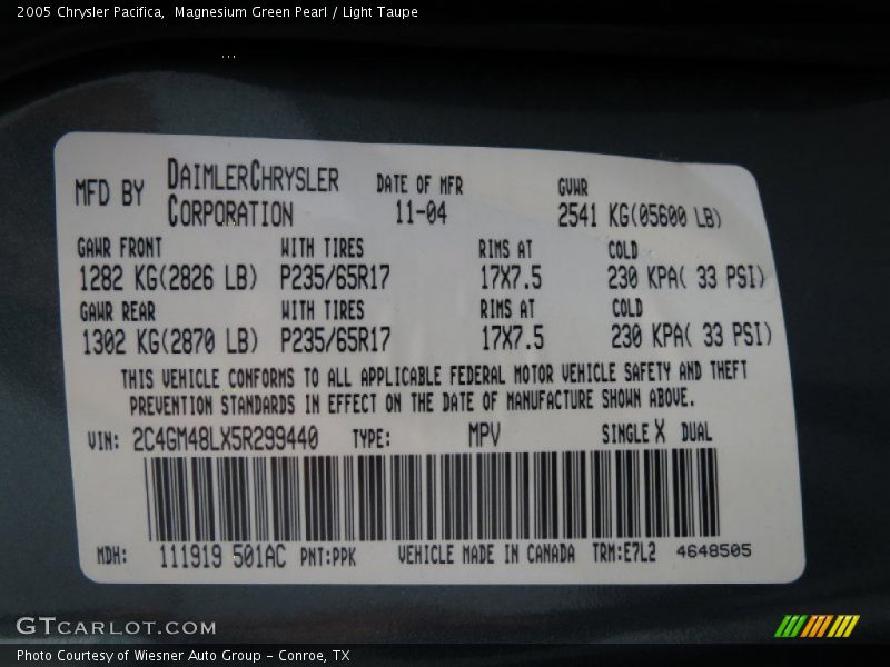 Magnesium Green Pearl / Light Taupe 2005 Chrysler Pacifica