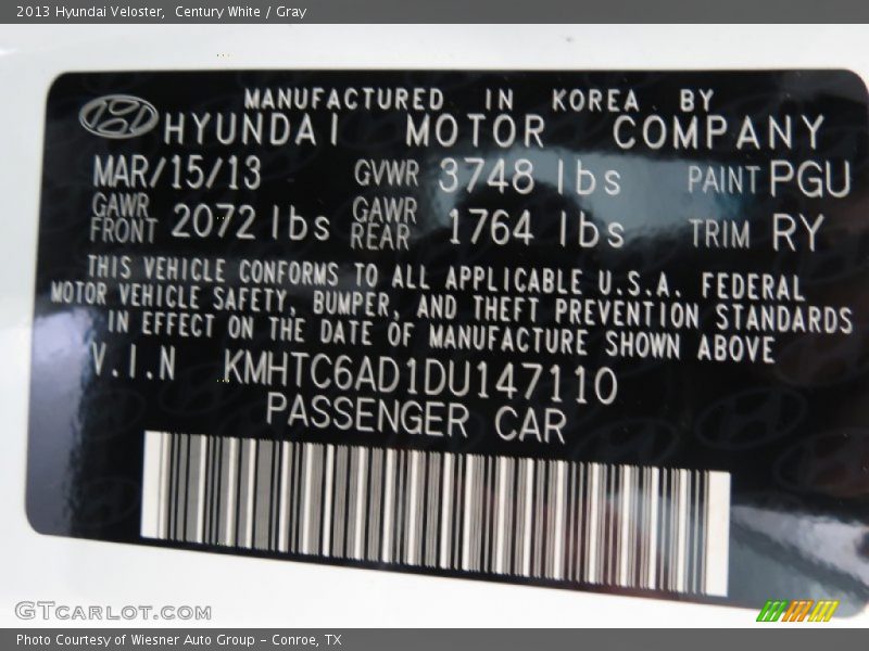 Century White / Gray 2013 Hyundai Veloster