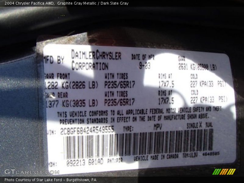 Graphite Gray Metallic / Dark Slate Gray 2004 Chrysler Pacifica AWD