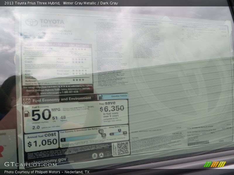 Winter Gray Metallic / Dark Gray 2013 Toyota Prius Three Hybrid