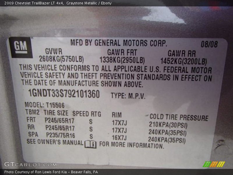 Graystone Metallic / Ebony 2009 Chevrolet TrailBlazer LT 4x4