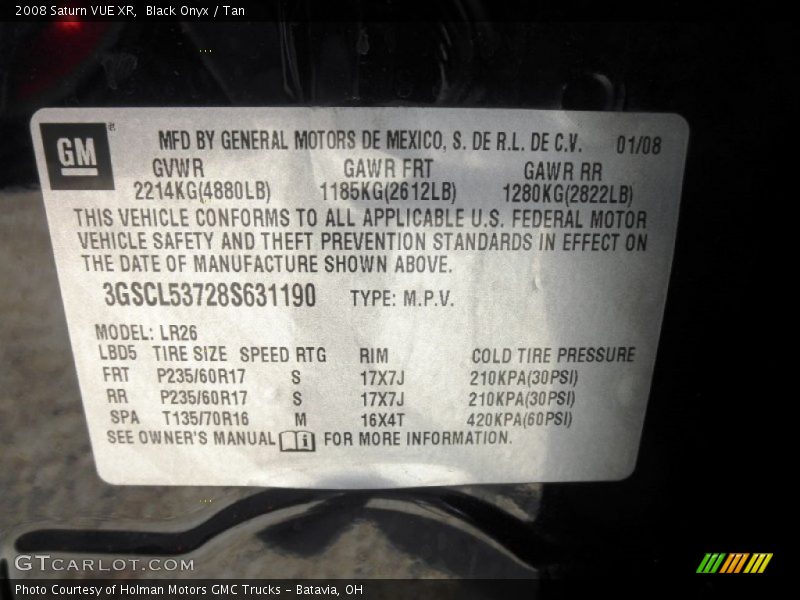 Black Onyx / Tan 2008 Saturn VUE XR