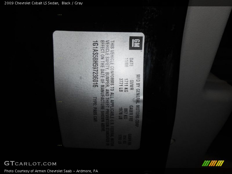 Black / Gray 2009 Chevrolet Cobalt LS Sedan
