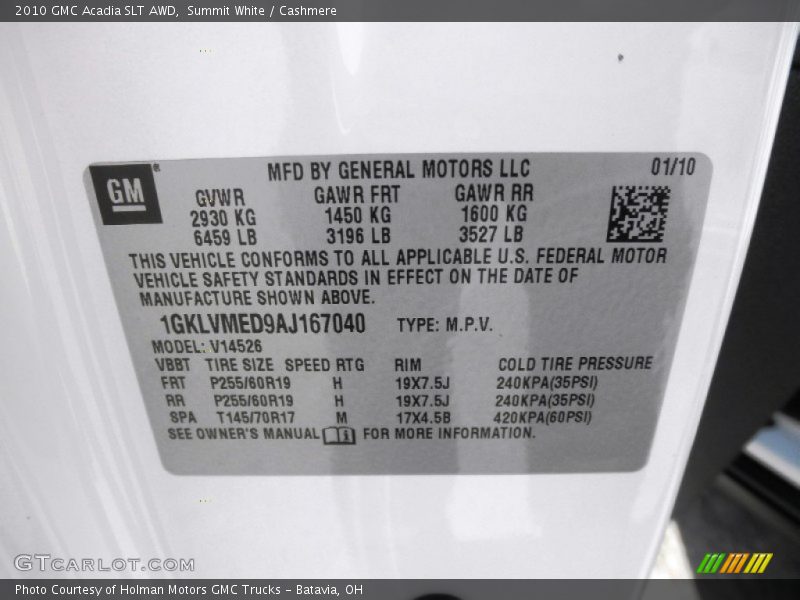 Summit White / Cashmere 2010 GMC Acadia SLT AWD