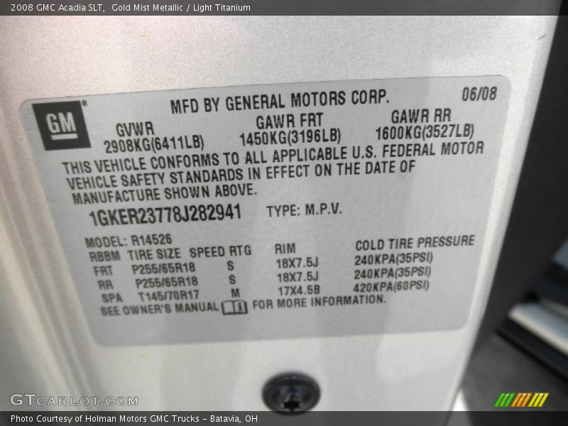 Gold Mist Metallic / Light Titanium 2008 GMC Acadia SLT