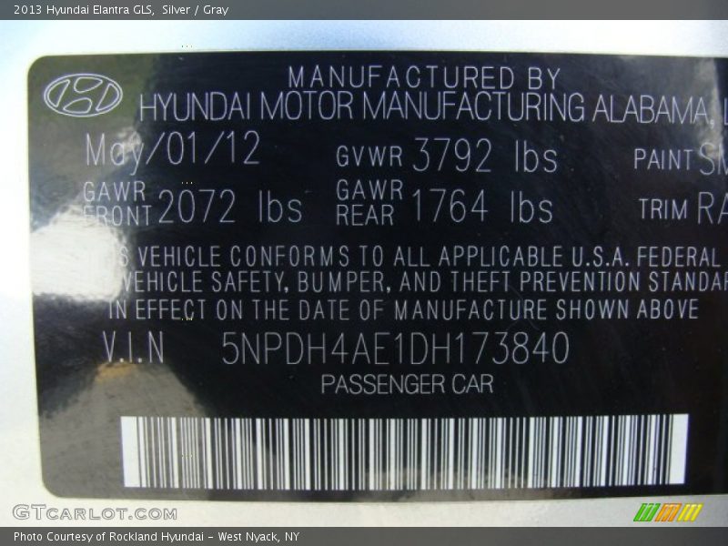 Silver / Gray 2013 Hyundai Elantra GLS