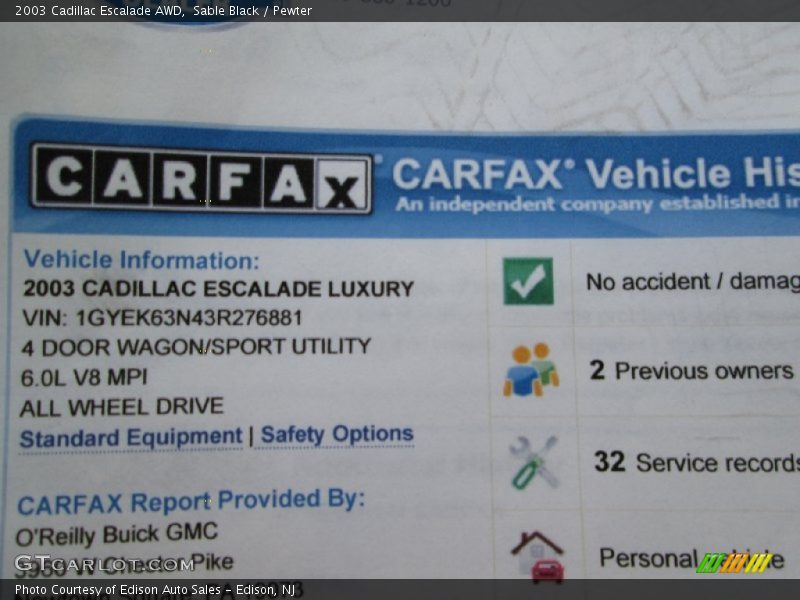 Sable Black / Pewter 2003 Cadillac Escalade AWD