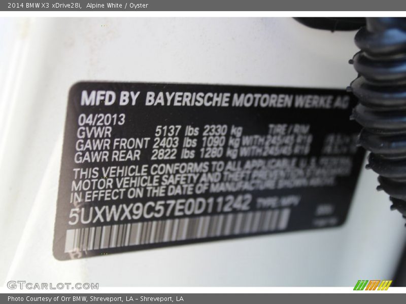 Alpine White / Oyster 2014 BMW X3 xDrive28i