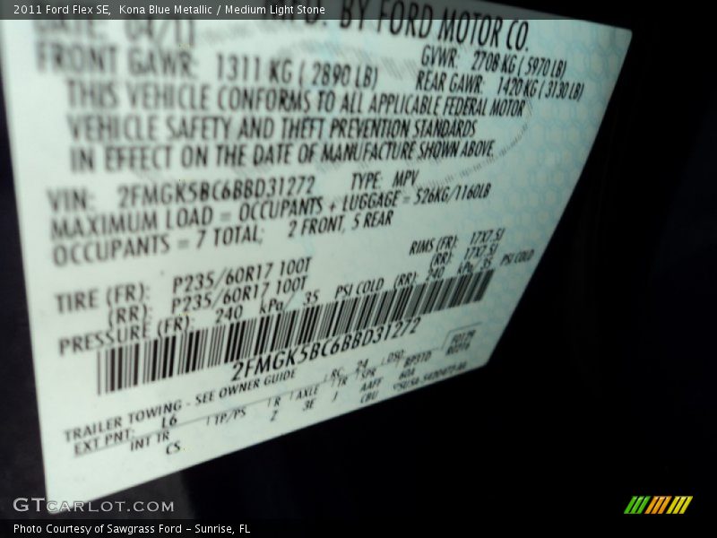 Kona Blue Metallic / Medium Light Stone 2011 Ford Flex SE
