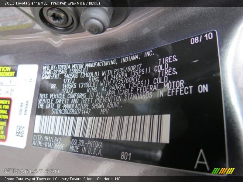 Predawn Gray Mica / Bisque 2011 Toyota Sienna XLE