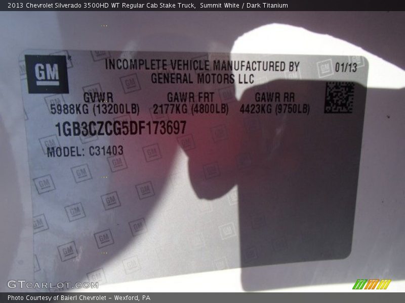 Summit White / Dark Titanium 2013 Chevrolet Silverado 3500HD WT Regular Cab Stake Truck