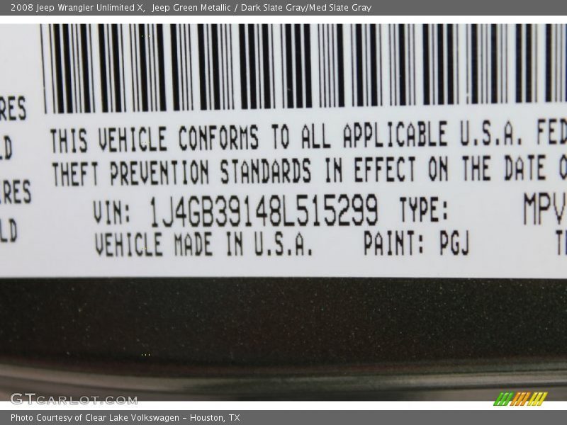 Jeep Green Metallic / Dark Slate Gray/Med Slate Gray 2008 Jeep Wrangler Unlimited X