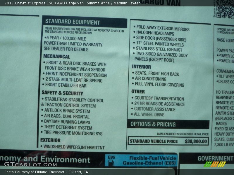 Summit White / Medium Pewter 2013 Chevrolet Express 1500 AWD Cargo Van