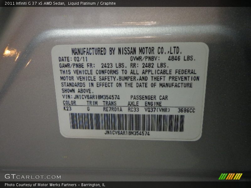 Liquid Platinum / Graphite 2011 Infiniti G 37 xS AWD Sedan