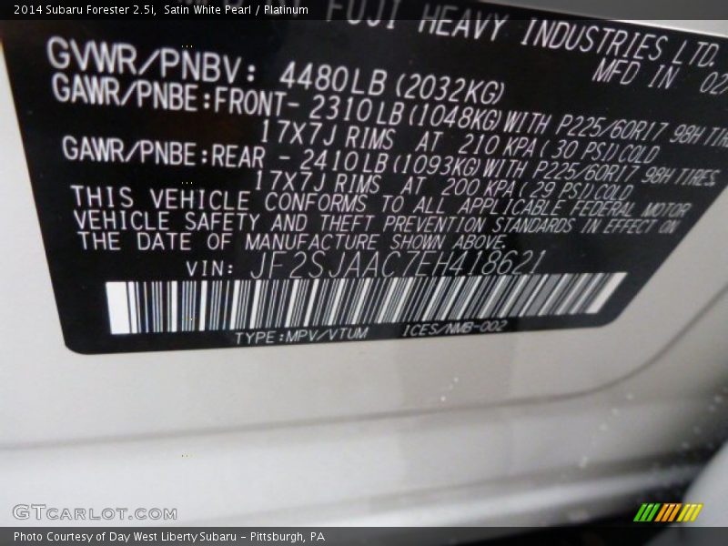 Satin White Pearl / Platinum 2014 Subaru Forester 2.5i