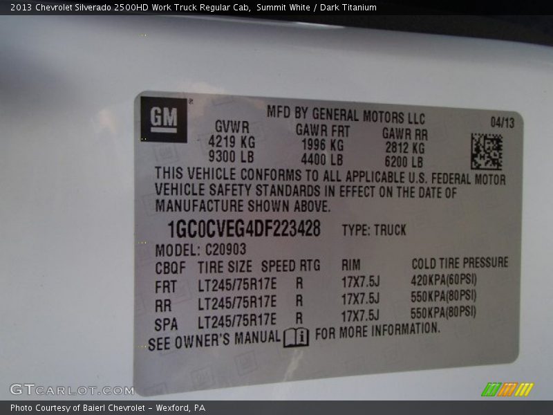 Summit White / Dark Titanium 2013 Chevrolet Silverado 2500HD Work Truck Regular Cab
