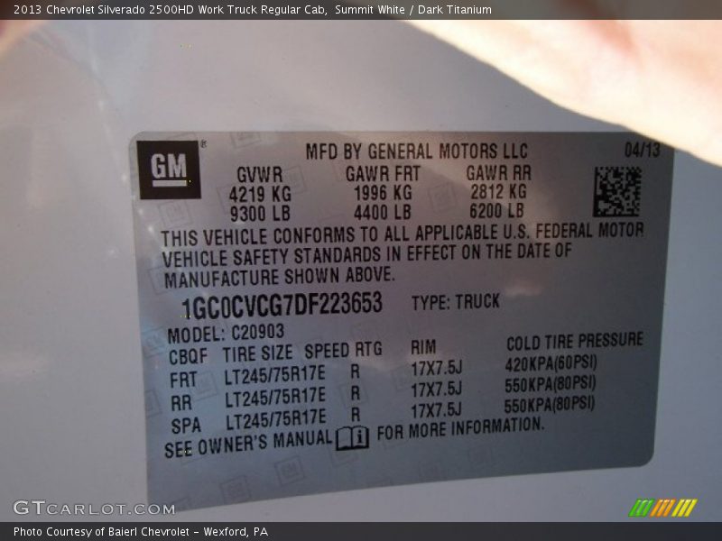 Summit White / Dark Titanium 2013 Chevrolet Silverado 2500HD Work Truck Regular Cab