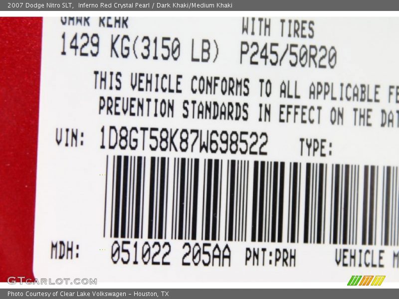 Inferno Red Crystal Pearl / Dark Khaki/Medium Khaki 2007 Dodge Nitro SLT