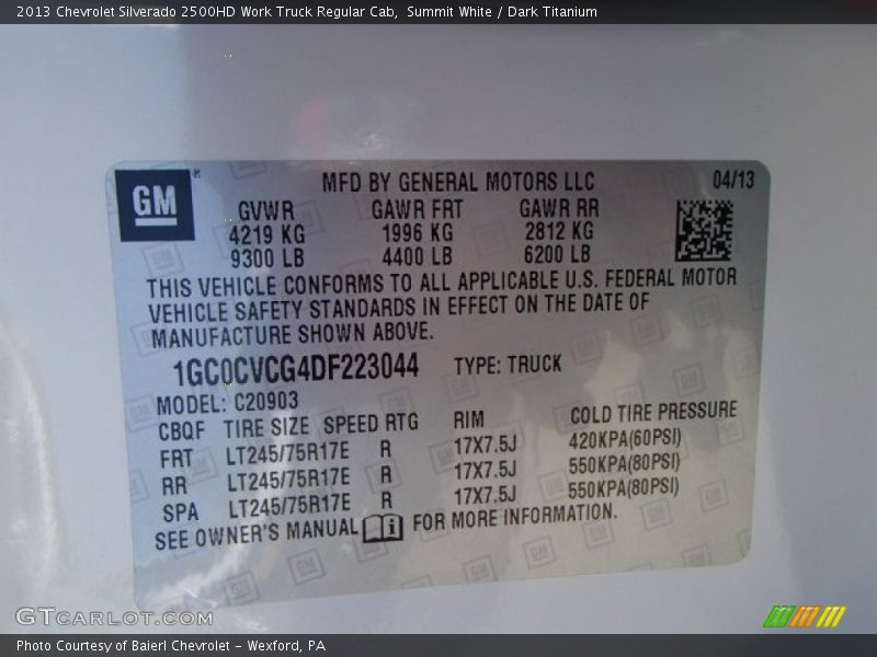 Summit White / Dark Titanium 2013 Chevrolet Silverado 2500HD Work Truck Regular Cab