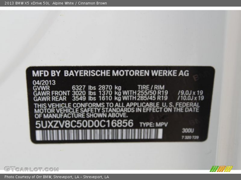 2013 X5 xDrive 50i Alpine White Color Code 300