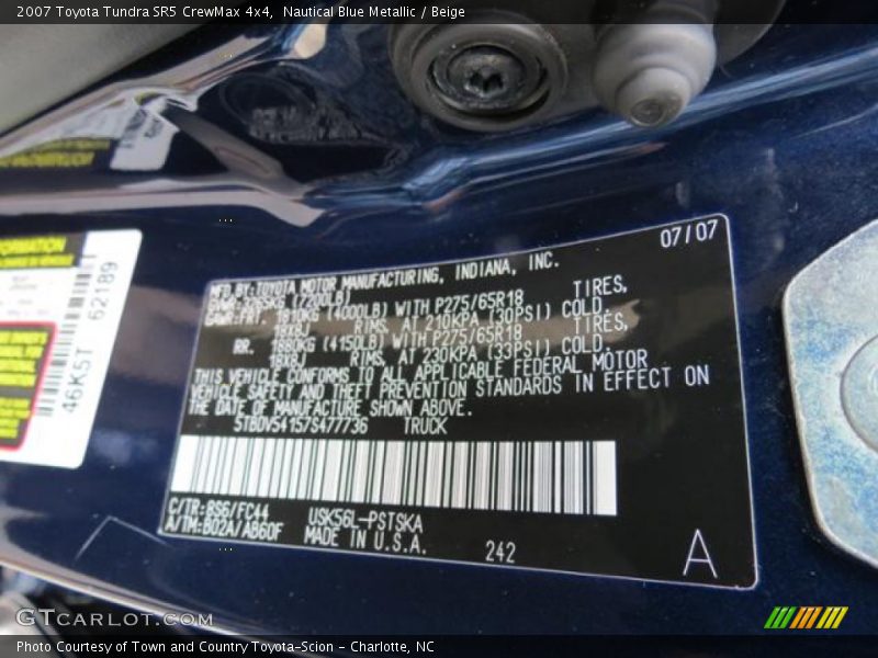 Nautical Blue Metallic / Beige 2007 Toyota Tundra SR5 CrewMax 4x4