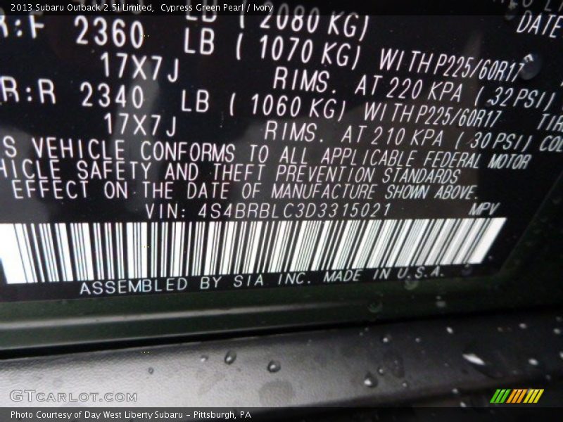 Cypress Green Pearl / Ivory 2013 Subaru Outback 2.5i Limited