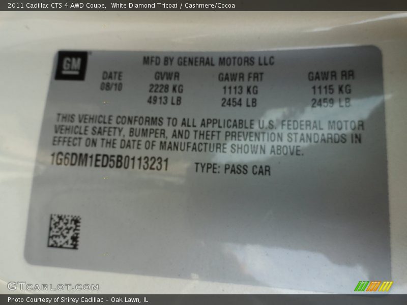 White Diamond Tricoat / Cashmere/Cocoa 2011 Cadillac CTS 4 AWD Coupe