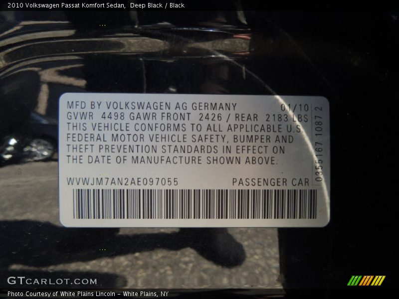 Deep Black / Black 2010 Volkswagen Passat Komfort Sedan