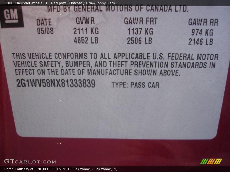 Red Jewel Tintcoat / Gray/Ebony Black 2008 Chevrolet Impala LT