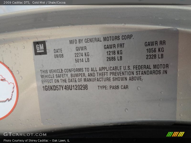 Gold Mist / Shale/Cocoa 2009 Cadillac DTS