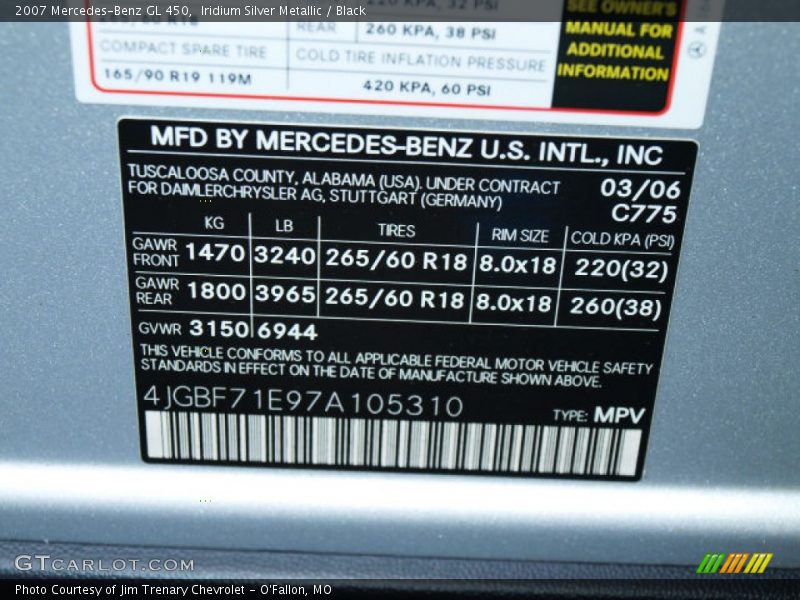 Iridium Silver Metallic / Black 2007 Mercedes-Benz GL 450