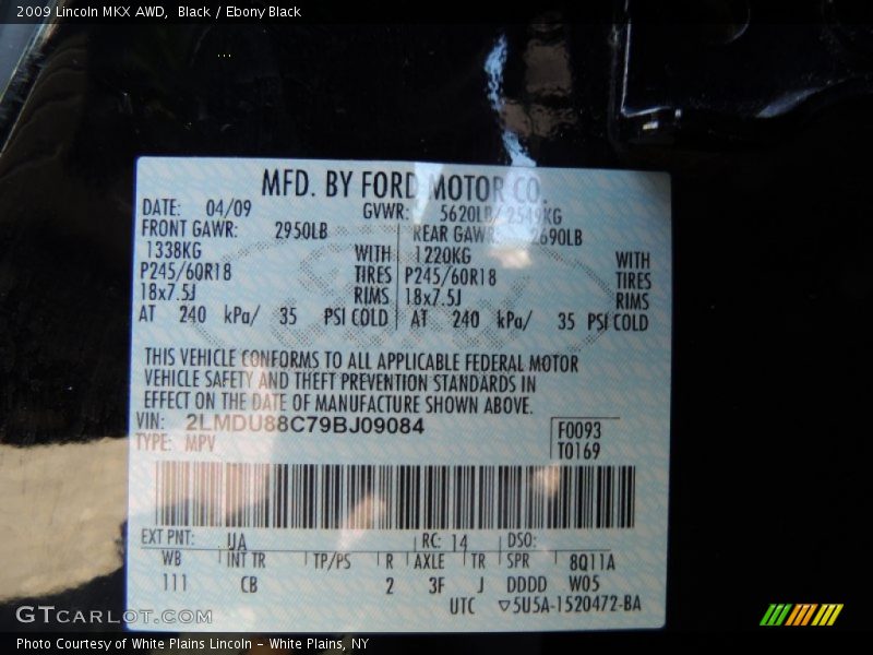 2009 MKX AWD Black Color Code UA