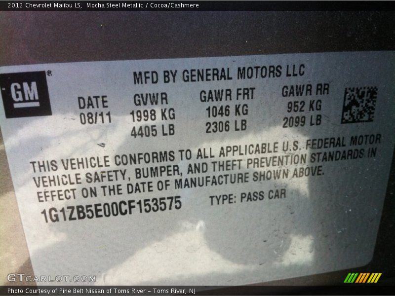 Mocha Steel Metallic / Cocoa/Cashmere 2012 Chevrolet Malibu LS