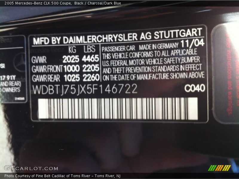 Black / Charcoal/Dark Blue 2005 Mercedes-Benz CLK 500 Coupe